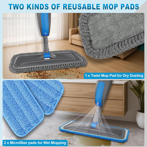 3 BPAWA Spray Mops for Floor Cleaning - Microfiber Wet Dry Dust Mop for Hardwood Laminate Wood Tile Vinyl Floors