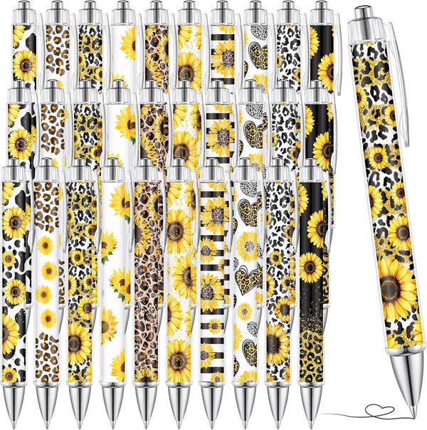 TecUnite 30 Pcs Sunflower Pens Sunflower Gift for Sunflower Lover Yellow Flower Floral
