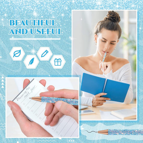 Sherr 7 Pcs Fancy Pens for Women, Cute Sparkly Glitter Pens with 10 Pcs Black Ink Refills, Gifts for Girls
