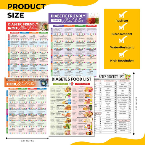 5-Week 1 Diabetes Meal Plan & Food Chart Diabetic Meal Planner with Recipes, Nutrition Facts, Grocery List & Foods