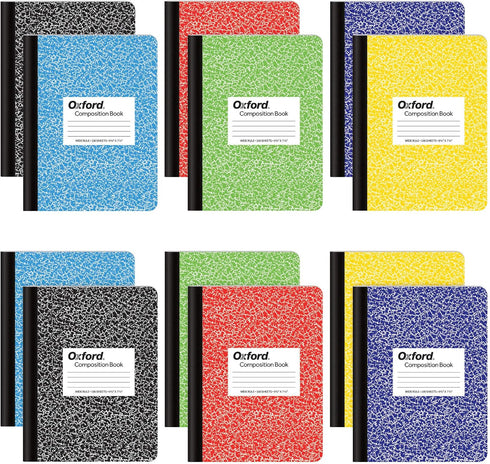 Oxford Composition Notebooks, Wide Ruled, 9-3/4" x 7-1/2", Assorted Marble Covers, 100 Sheets, 12 Pack