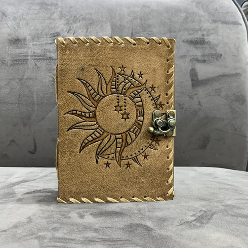Vintage Sun & Moon Emboss Journal, 240 Pages, Leather Sketchbook, Notebook for Men & Women (Vintage Brown)