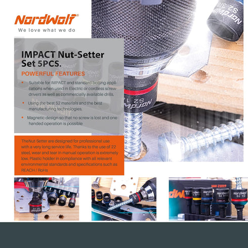 5-Piece SAE Nut Driver Set, Impact Magnetic Nut Setters, S2 Steel, Imperial Sizes 1/4"-1/2"