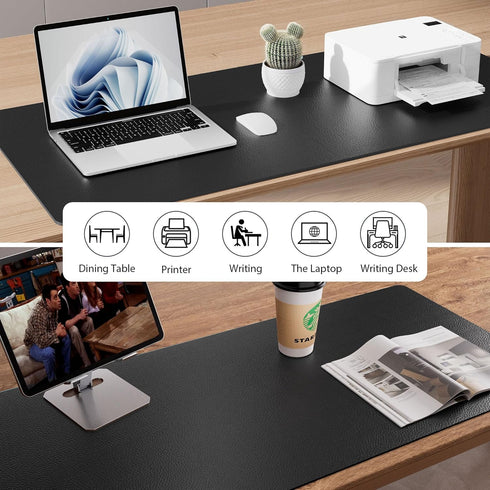 Leather Desk Pad Protector, Non-Slip PU Leather Desk Blotter, Waterproof Writing Pad, 23.6" x 13.7" (Black)