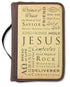 Names of Jesus Bible Cover: Zippered Canvas with Handle, Brown, Large