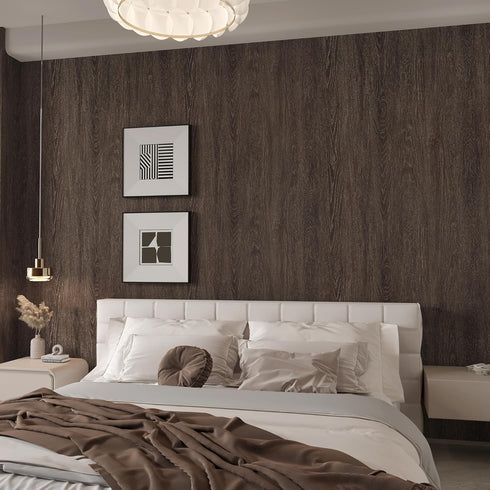 16x354in TOTIO Dark Brown Wood Grain Contact Paper Black Walnut Textured Peel and Stick Wallpaper Air Guide Slot Design