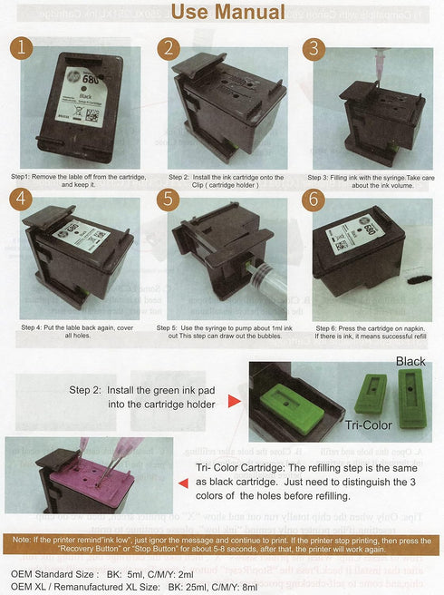 F-ink Ink Refill Tools, Compatible with PIXMA Inkjet Cartridges 245XL 246XL 210XL 211XL PG-245 CL-246 PG-210 CL-211