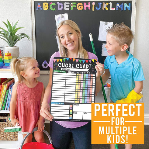 Magnetic Chore Chart for Kids, Dry Erase Reward System for Adults, Fiesta Chalk Responsibility Board for Family