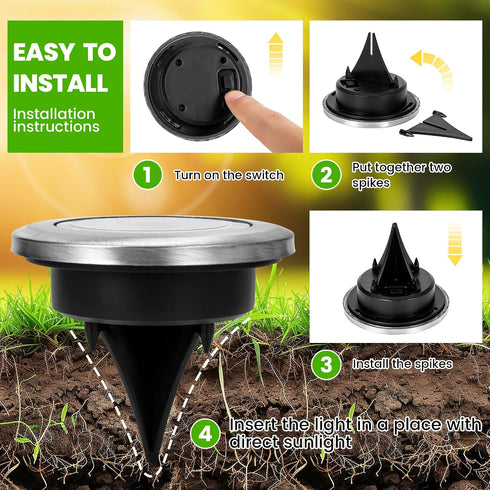 12 Pack Mini Solar Ground Lights, Solar Powered Pathway Lights, Waterproof Outdoor Light for Garden, Driveway, Walkway