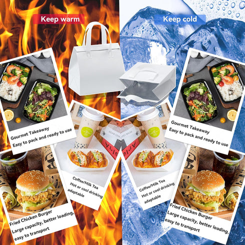 12 9.5 6 10 Pcs Insulated Take Away Bags, Disposable Lunch Bags For Food Takeaways, Coffee, Milk Tea, Seafood, Pizza