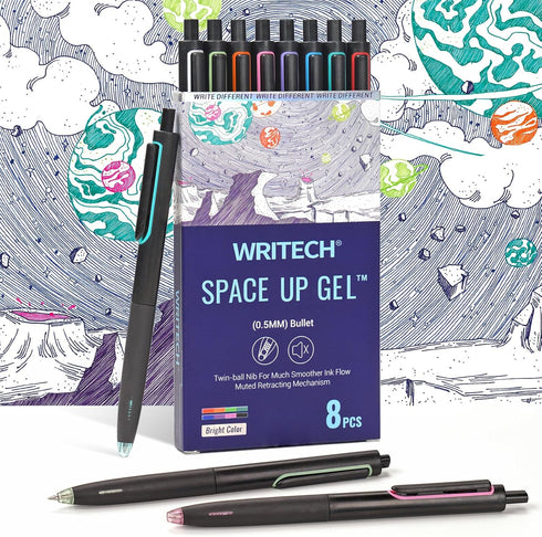 WRITECH Retractable Gel Ink Pens, 0.5mm Fine Point, Multicolor, No Smear & Smudge, 8ct Pen Set for Journaling