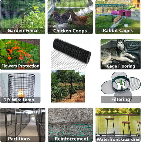 1 inch 24in 50ft 16 Hardware Cloth x Black PVC Coated Welded Wire Fence Wire Mesh Roll Gauge Rabbit Wire Chicken Wire