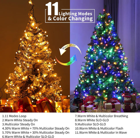66ft 200 Dimmable Brizled LED Color Changing String Lights, Warm White & Colored Christmas Lights, Berry String Lights
