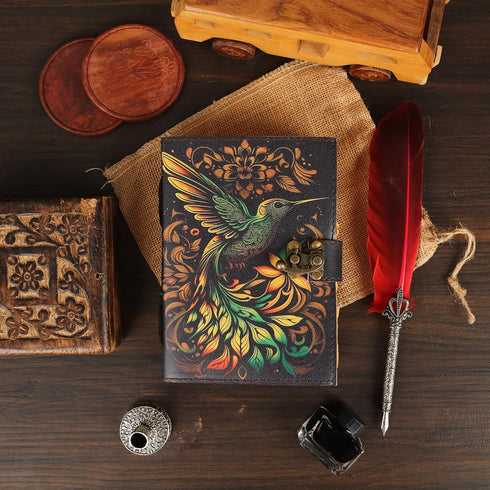 Blank Book of Shadows Spell Leather Journal Vintage Notebook Wiccan Sketchbook Drawing Deckle Art 200 Pages Hummingbird Printed Colorful Journals by Shaista Handicraft