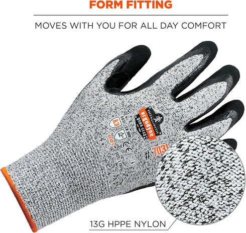 Ergodyne Cut Resistant Work Gloves, A3 Sandy Nitrile Coated Palms for Optimal Grip, Gray, X-Large, Pack of 1