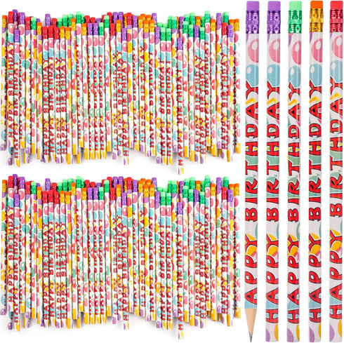 Kolewo4ever 200 Pcs Happy Birthday Pencils, Colorful Printed Pencils for Classroom Birthday Party Supplies