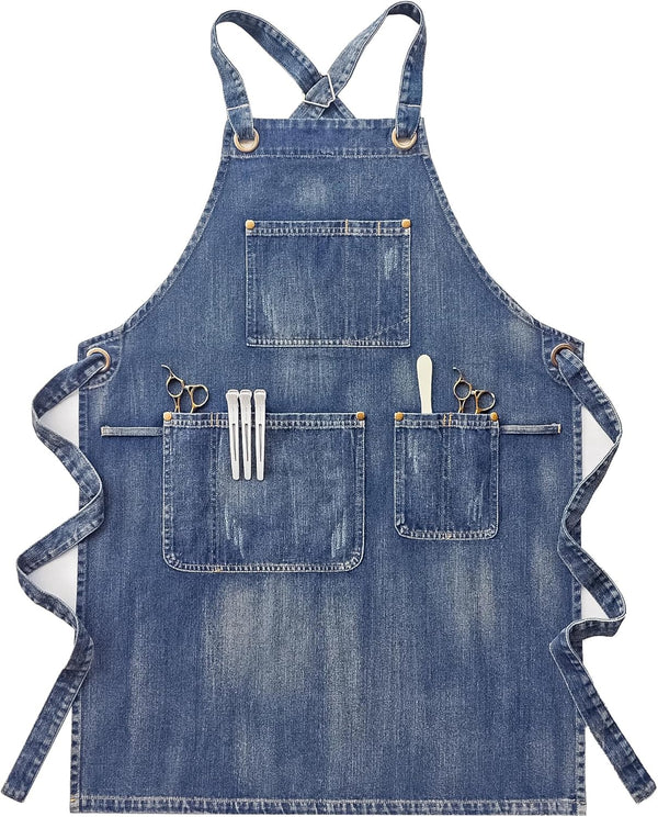Denim Apron With Pockets For Women,Jean Apron For Hair Stylist,Plus Size Aprons,Denim