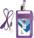 Wisdompro Badge Holder with Zip, 2-Sided Vertical PU Leather College ID Holder with Lanyard Strap - Purple