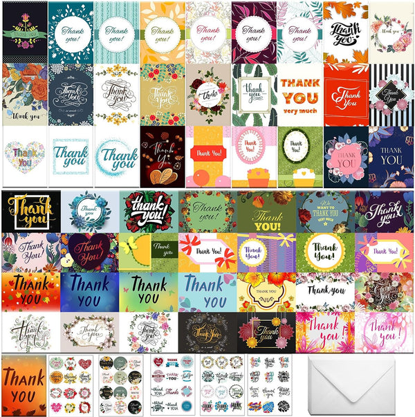 Eilyliafe 56 Bulk Thank You Cards, Assorted Thank You Cards with Envelopes,