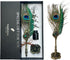 Peacock Feather Pen and Ink Set, Vintage Quill Calligraphy Pen for Office Supplies, Gift Box Included
