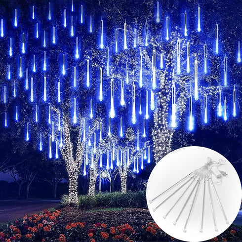 Meteor Shower Lights, 144LED Blue Holiday Outdoor Illumination with 8 Tubes, Waterproof