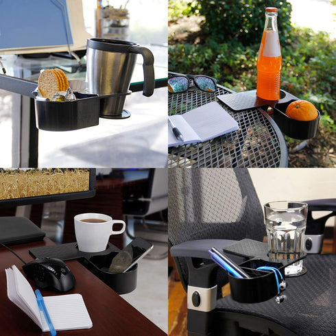 ENHANCE Clip On Desk Cup Holder - Desktop Organizer Clamp for Water Bottle, Remote & Office Supplies