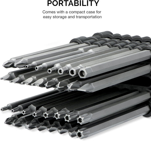 NEIKO 10224A 32 Piece Extra Long Security Bit Set, 1/4" S2 Steel 6” Long Torx, Tamper Proof, PoziDriv, Spanner, Tri-Wing