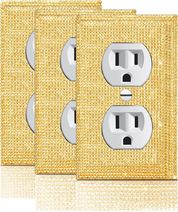 Gaocai 3 Pcs Silver Shiny Golden Rhinestones Light Switch Cover Plate, Decorative Wall Plate Covers