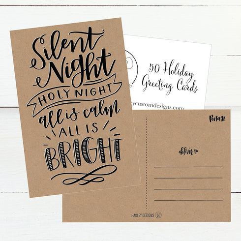 Hadley Designs 50 Kraft Holiday Greeting Cards, Cute Fancy Blank Winter Christmas Postcard Set, Bulk Pack