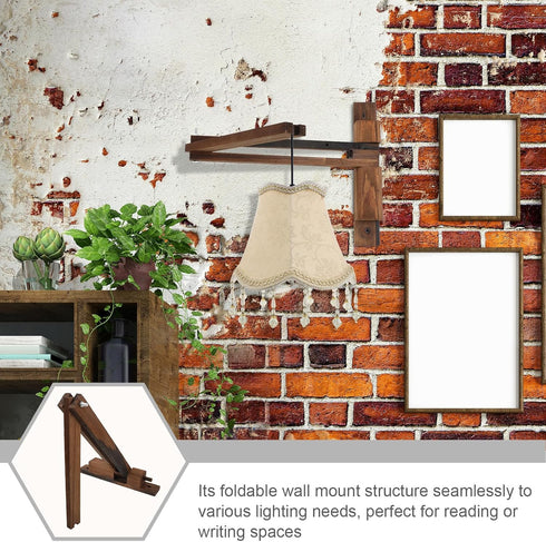 SEWACC Wall Mounted Hanging Lamp Bracket, Foldable Wood Sconce Lamp Holder for Pendant Light, Adjustable Angle Wall