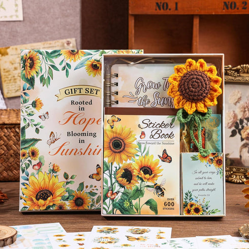 Set 1 600+ 1 1 1 12 Sunflower Planner Gift for Women - Sticker Book of Stickers, Weekly Planner, Crochet Keychain