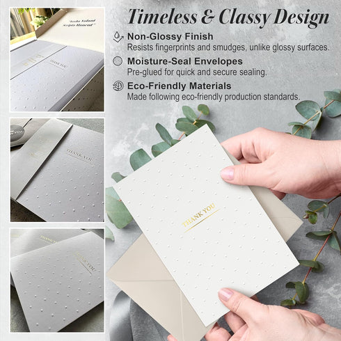 RUN2PRINT Pack 100 Luxury Thank You Cards with Envelopes & Gold Foil Stickers - Bulk of Elegant Blank Notes