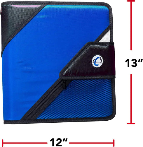Case-it The Open Tab Velcro Opening Binder, 2 Inch O-Rings, 5 Color Tab Expanding File Folder, 400 Sheet Capacity, Blue