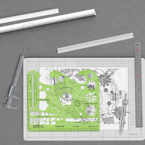 Pacific Arc Landscape Template Guide with Trees, Shrubs, Hedges, Fences, and Terraces