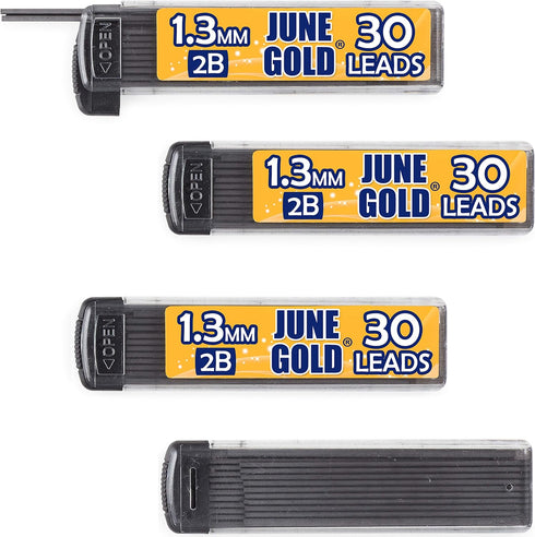 June Gold 120 Pieces, 1.3 mm 2B Lead Refills, Medium Bold Thickness, Break Resistant Lead/Graphite (Pack of 4)