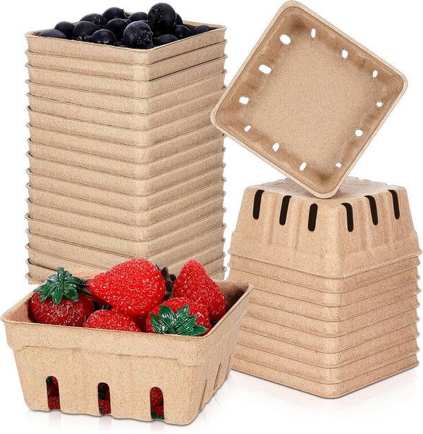 Reallnaive 20 Pack Natural Pulp Fiber Berry Baskets 1/2 Pint, Small Molded Produce