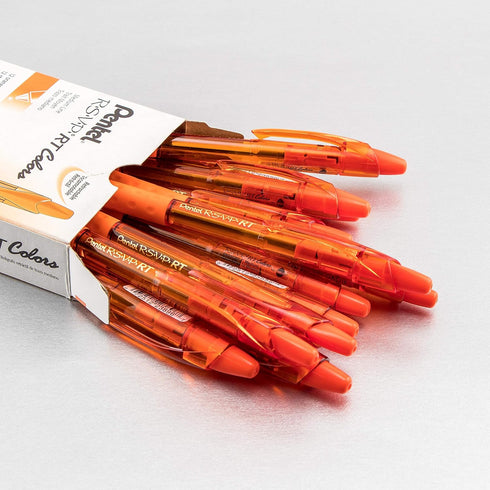 Retractable Ballpoint Pen, 1.0mm Medium Line, Orange Ink, Box of 12 by Pentel RSVP RT Colors