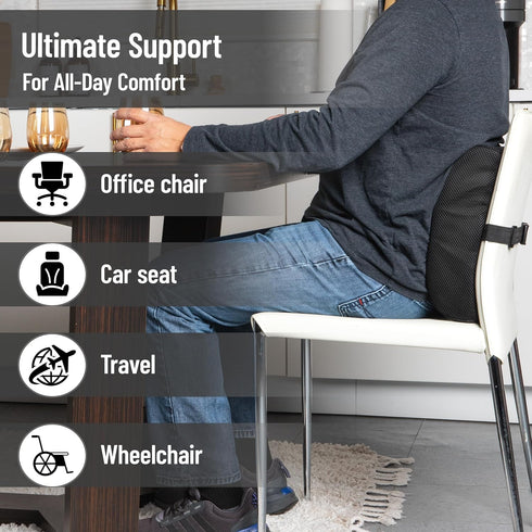 Mind Reader Lumbar Support Cushion with Air-Cloud Memory Foam, Ergonomic Lower Back Pillow for Office Chair and Car