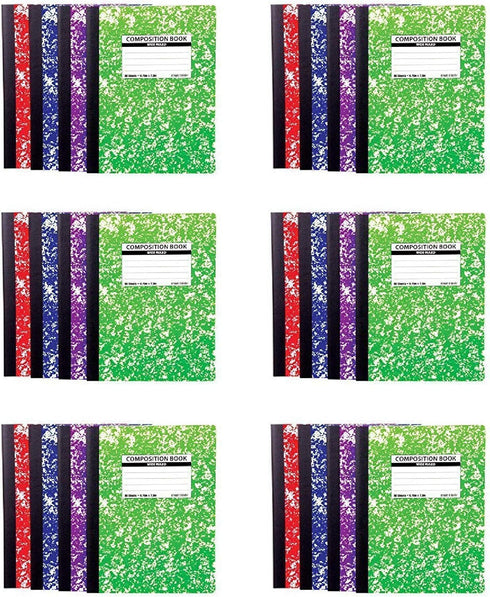 Mintra Office Composition Books, Assorted Marble Comp, Wide Ruled, 24 Units (6-4pks)