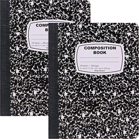 Emraw Marble Composition Notebook - Wide Ruled Black and White, 100 Sheets, 2 Pack