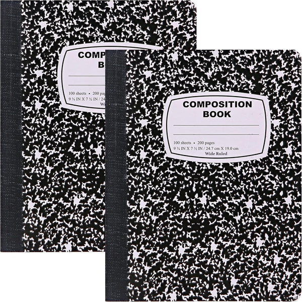 Emraw Marble Composition Notebook - Wide Ruled Black and White, 100 Sheets, 2 Pack