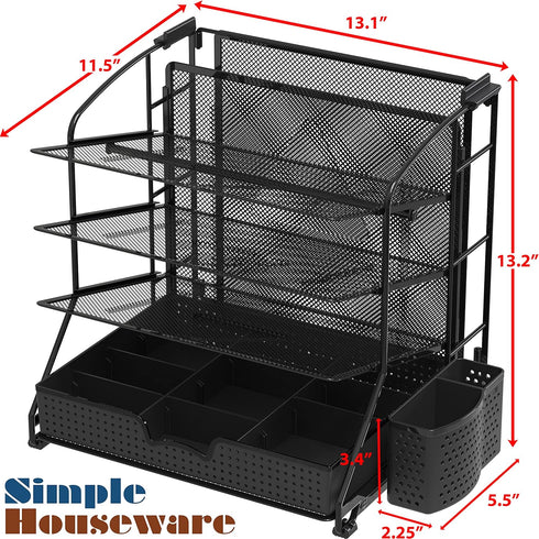 Simple Houseware Desktop Document Tray Organizer with Sliding Drawer, Caddy, Hanging File Section, Black