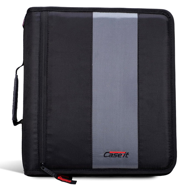 Case-it Classic Zipper Binder - 2-Inch O-Rings, 350 Sheet Capacity, Multiple Storage Pockets, Shoulder Strap