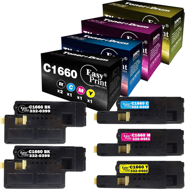 EASYPRINT Compatible Toner Cartridge Replacement for Dell C1660 C1660W C1660cnw 1660 Printer (5 Pack: 2 Black, 1 Cyan,