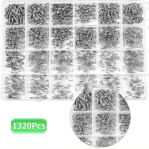 1320Pcs Flat Head Self Tapping Screws, 304 Stainless Steel Tiny Countersunk Cross Drive Head Micro Fastener Kit