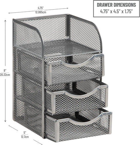 Mind Reader Desktop Accessory Storage, Metal Mesh Paper Binder Clip Basket for Workspace, Silver