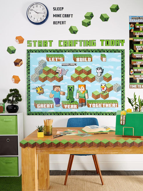 Eureka Minecraft Building A Great Year Classroom Bulletin Board Set, 33 Pieces for Teachers