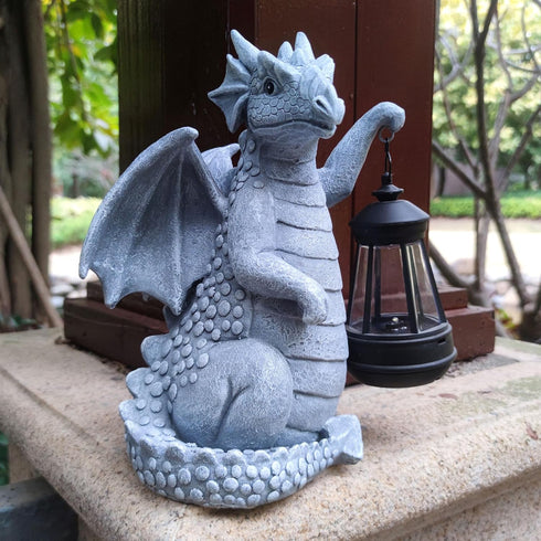 Qobumy Solar Dragon Garden Statue Decoration with Solar Lantern,Dragon Figurine Lights Outdoor Dcor for YardLawn