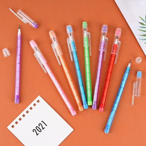 Kolewo4ever 36pcs Multicolor Translucent HB Pencil, Non-Sharpening Stackable Pencils with Eraser Top for Kids, Students