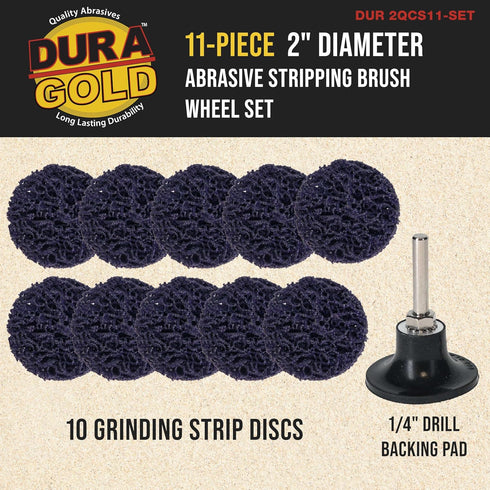 11-Piece 2" Set 10 1/4" Dura-Gold Diameter Abrasive Stripping Brush Wheel - Quick Change Discs with Roll Lock